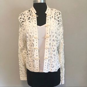 The White House Cream Crochet Blazer